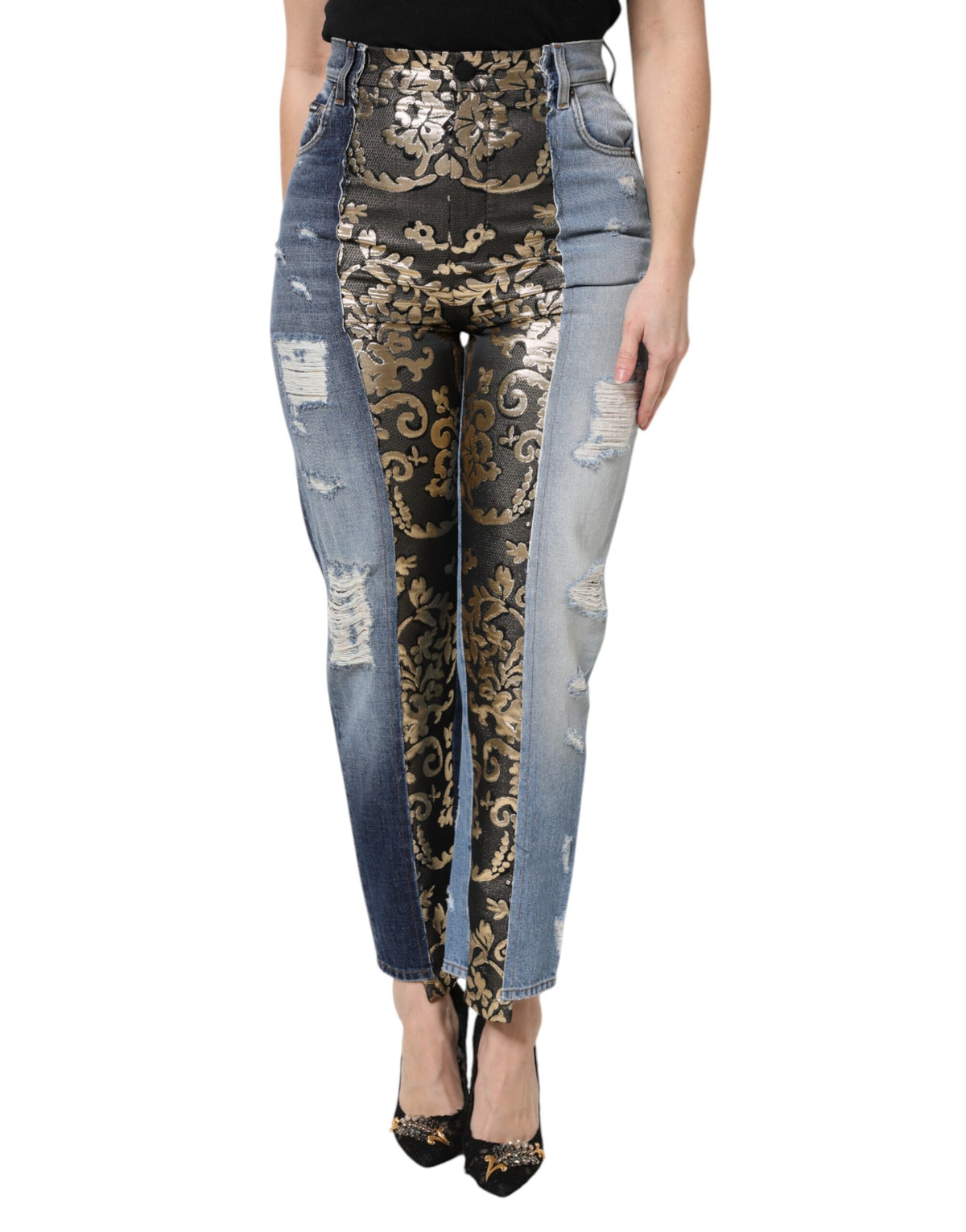 Dolce & Gabbana Multicolor Patchwork Denim Jeans mit hoher Taille