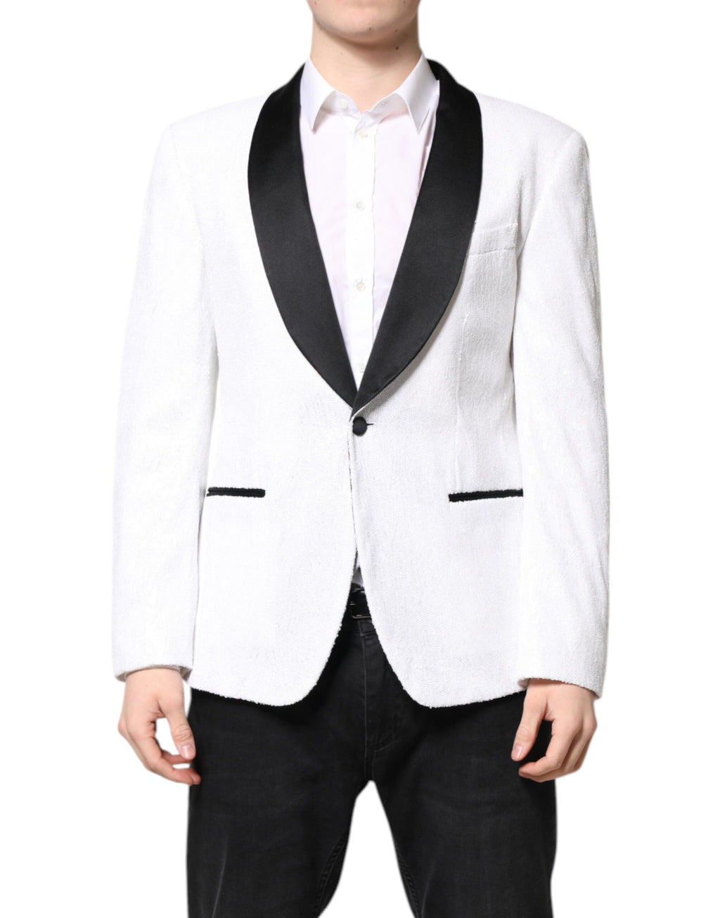 Dolce & Gabbana Weißer Nylonmantel einreihig Blazer