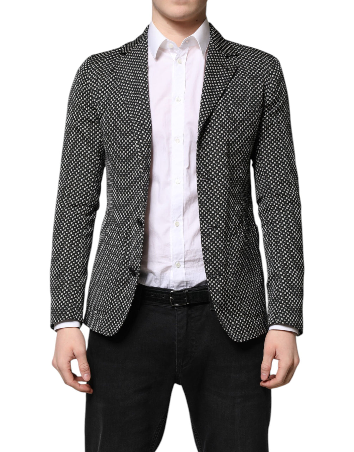 Dolce & Gabbana Schwarz Weiß Gemustert Männer Anzug Mantel Blazer