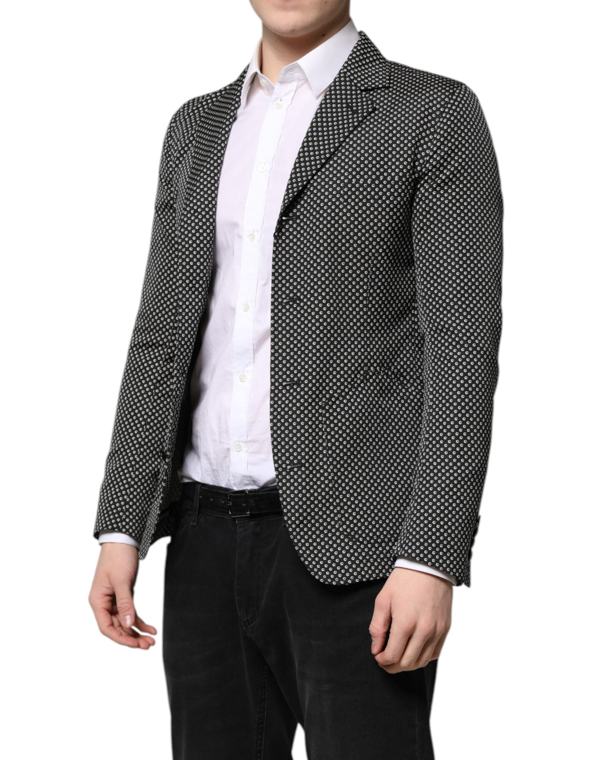 Dolce & Gabbana Schwarz Weiß Gemustert Männer Anzug Mantel Blazer