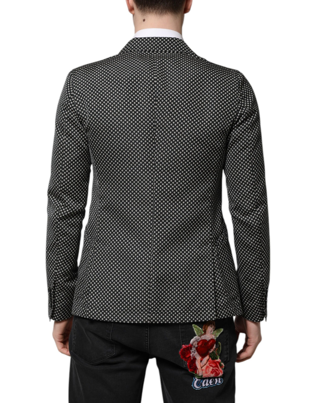 Dolce & Gabbana Schwarz Weiß Gemustert Männer Anzug Mantel Blazer
