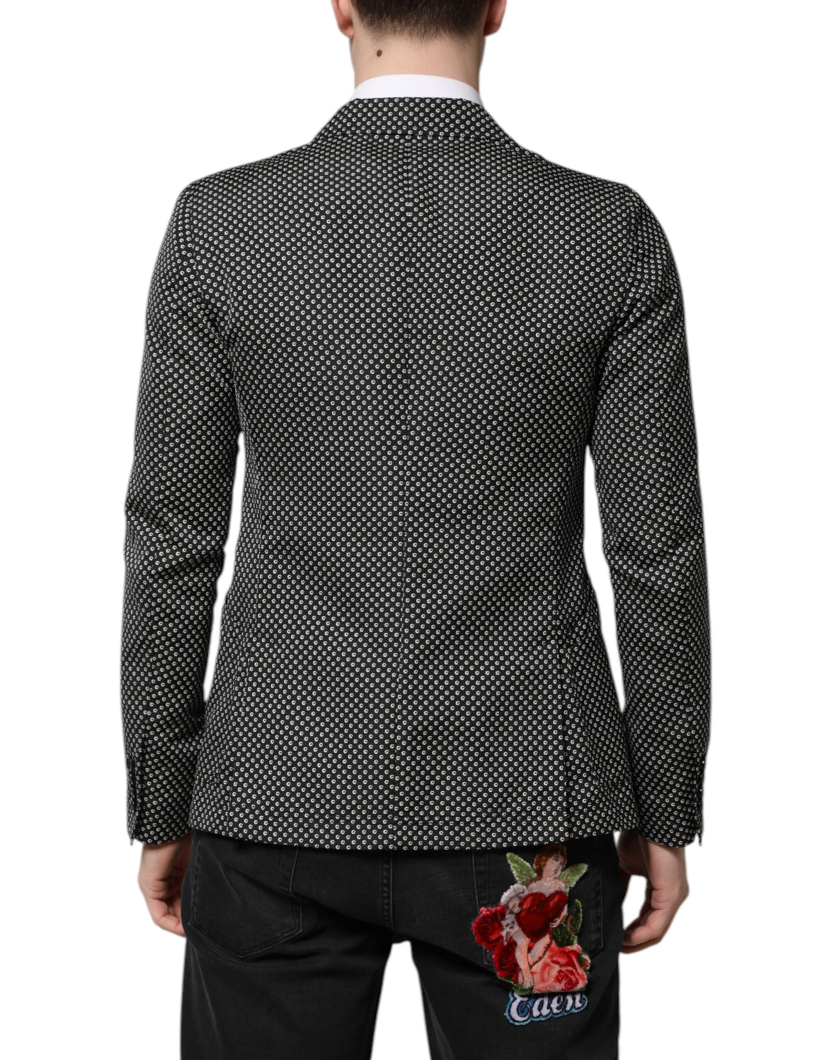Dolce & Gabbana Schwarz Weiß Gemustert Männer Anzug Mantel Blazer