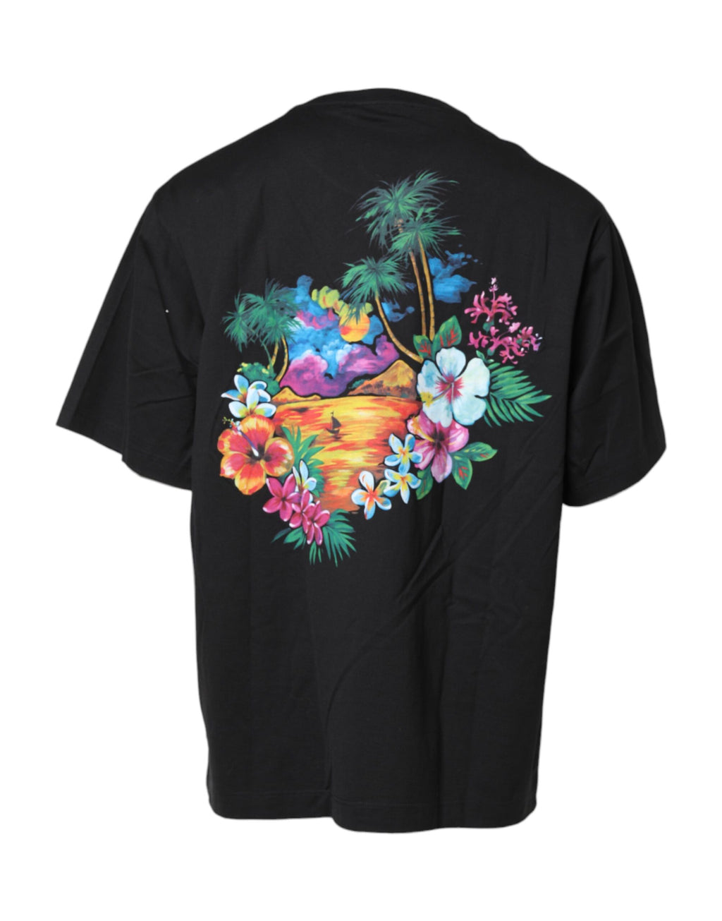 Dolce & Gabbana Schwarzes DG T-Shirt mit Blumendruck und Rundhalsausschnitt