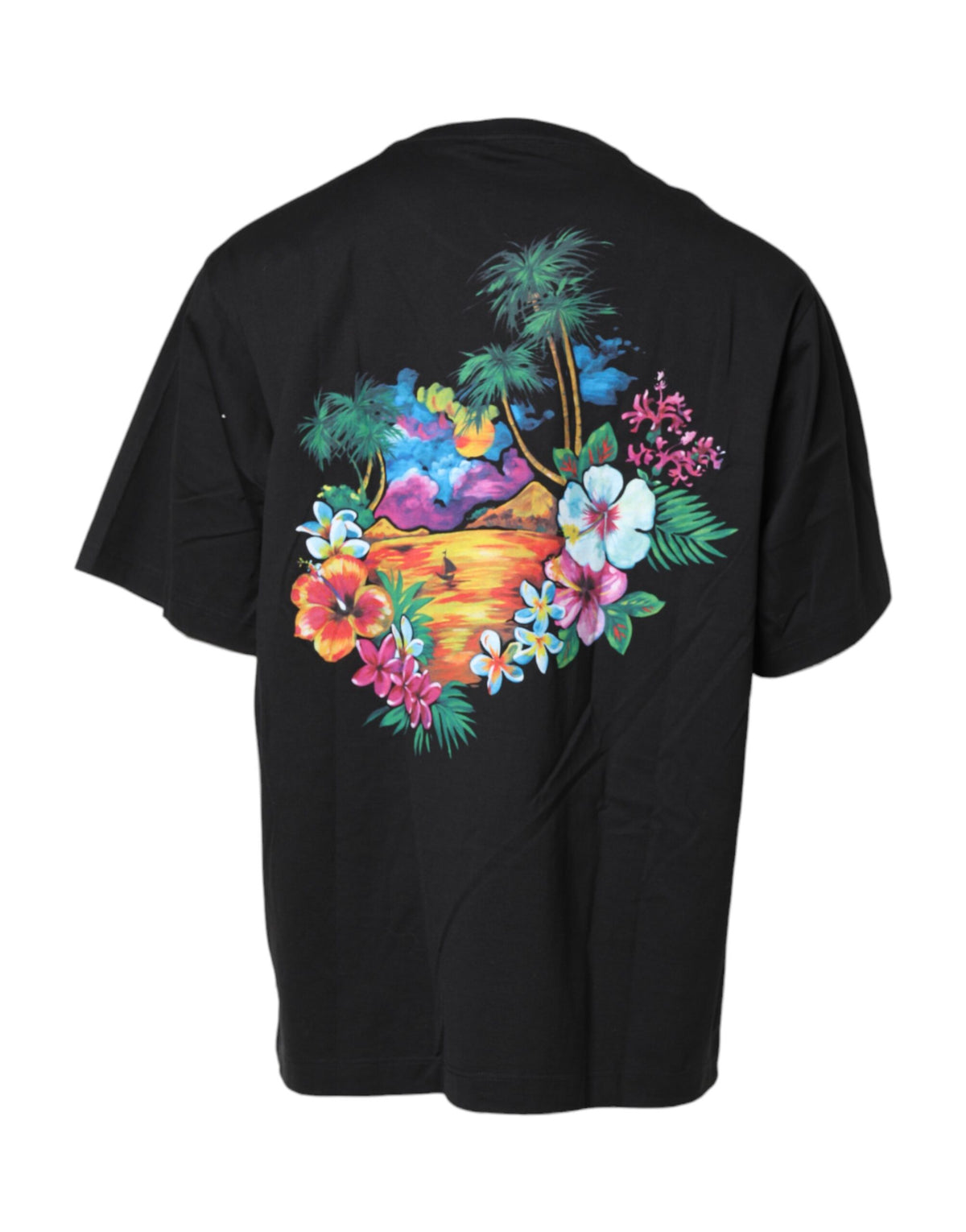 Dolce & Gabbana Schwarzes DG T-Shirt mit Blumendruck und Rundhalsausschnitt