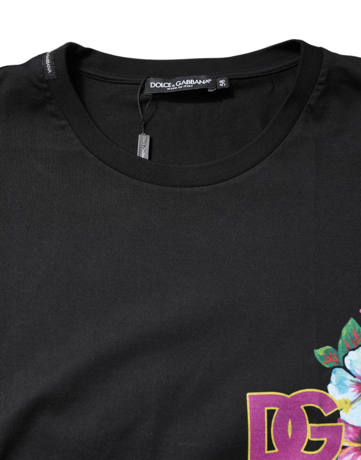 Dolce & Gabbana Schwarzes DG T-Shirt mit Blumendruck und Rundhalsausschnitt
