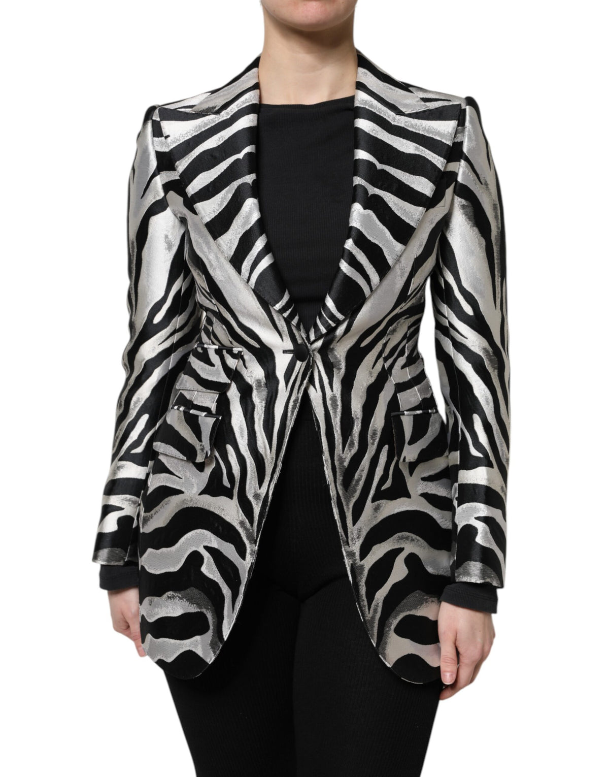 Dolce & Gabbana Schwarz Weiß Polyester Frauen Blazer Jacke