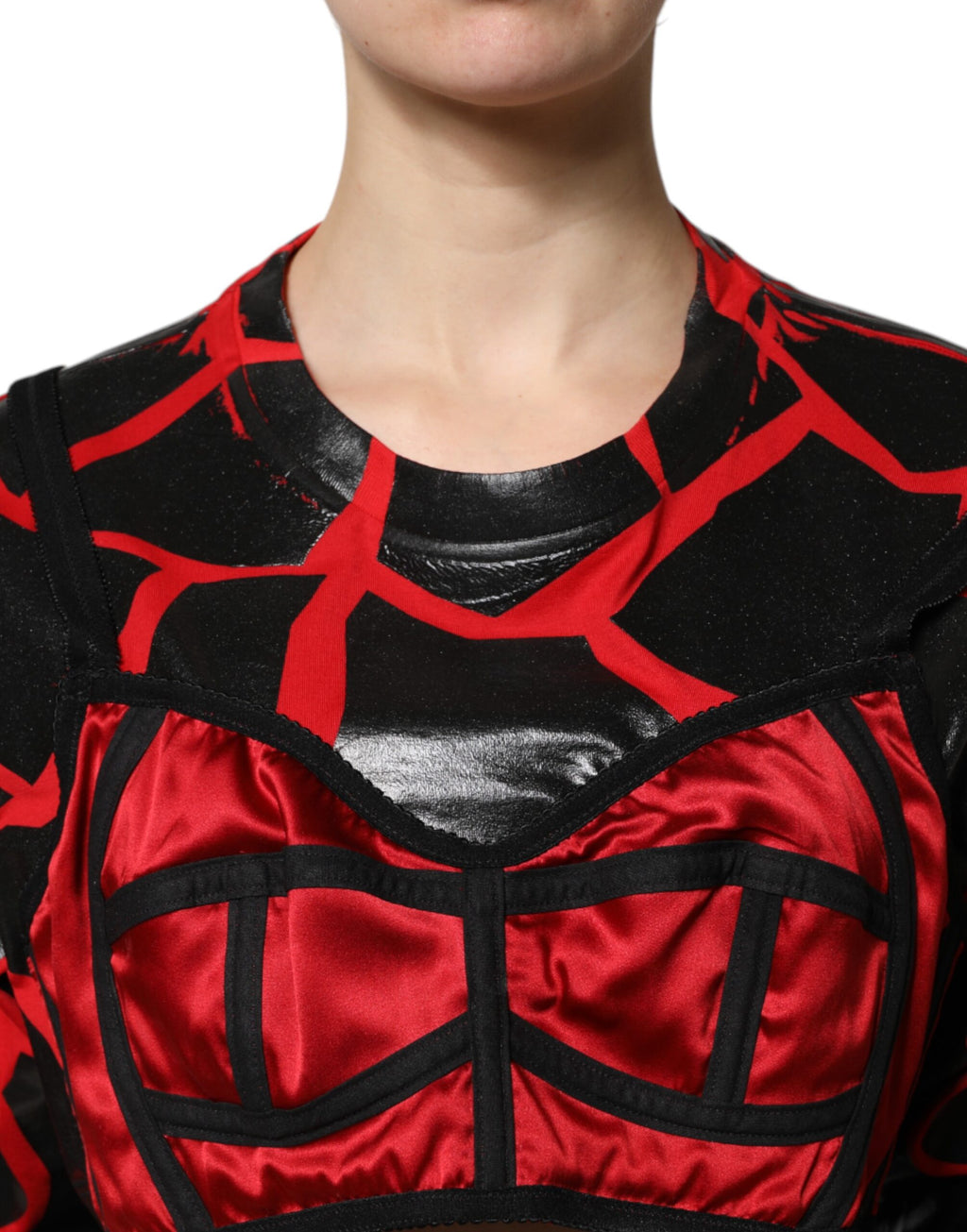 Dolce & Gabbana Rot Schwarz Baumwolle Bustier Detailing Cropped Top