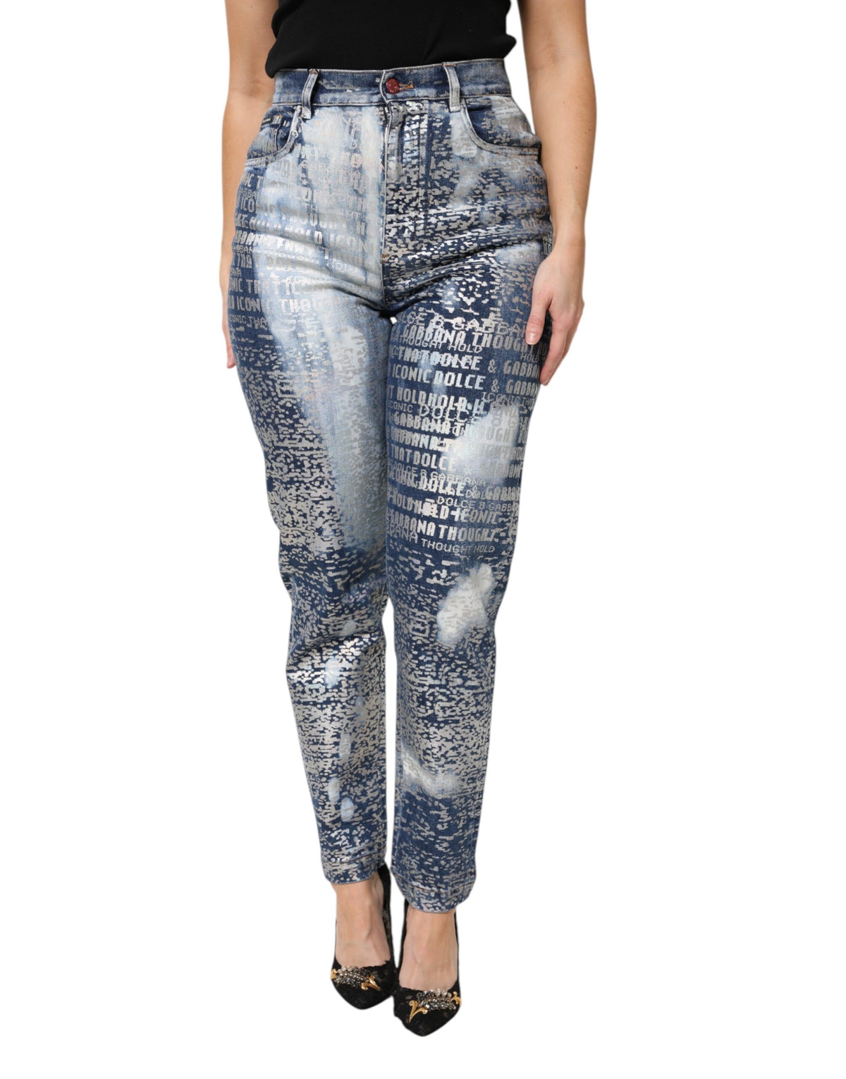 Dolce & Gabbana Blaue, gewaschene Denim-Jeans mit hoher Taille