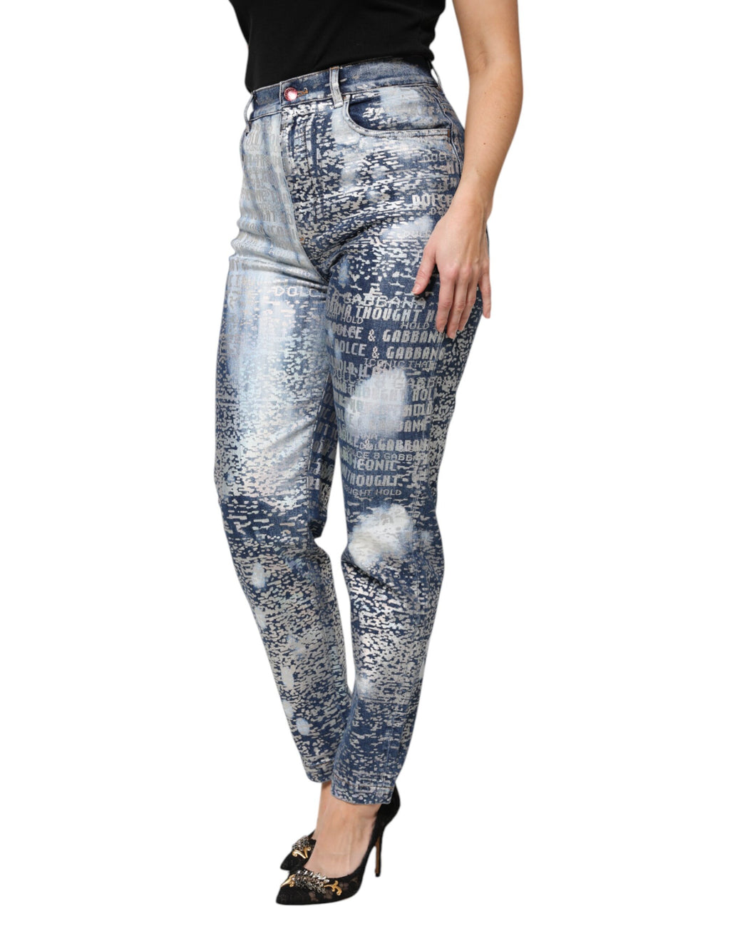 Dolce & Gabbana Blaue, gewaschene Denim-Jeans mit hoher Taille