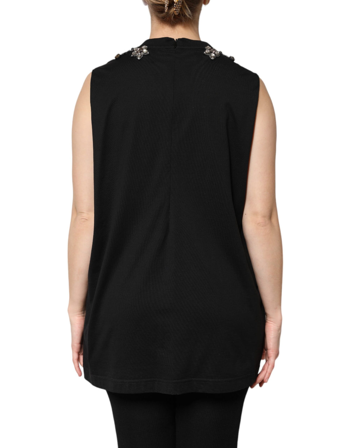 Dolce & Gabbana Schwarzes strassbesetztes Baumwoll-Tank-Top
