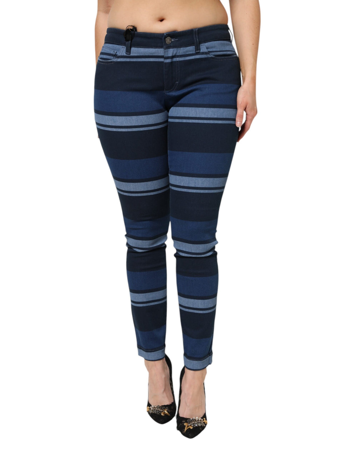 Dolce & Gabbana Blau gestreifte Baumwoll-Stretch-Denim-Jeans