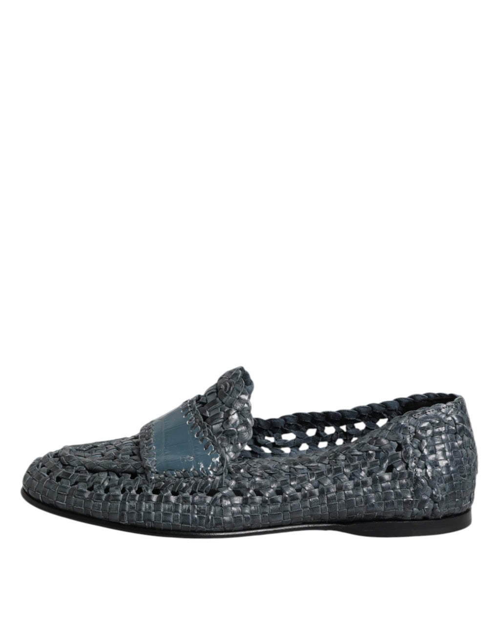Dolce & Gabbana Blaue gewebte Leder Slipper Schuhe