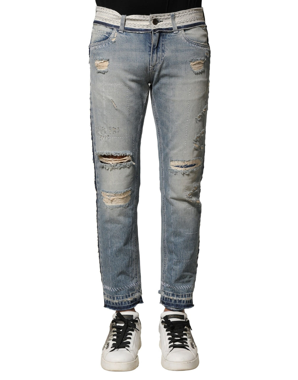 Dolce & Gabbana Hellblaue zerfledderte Straight Men Denim Jeans