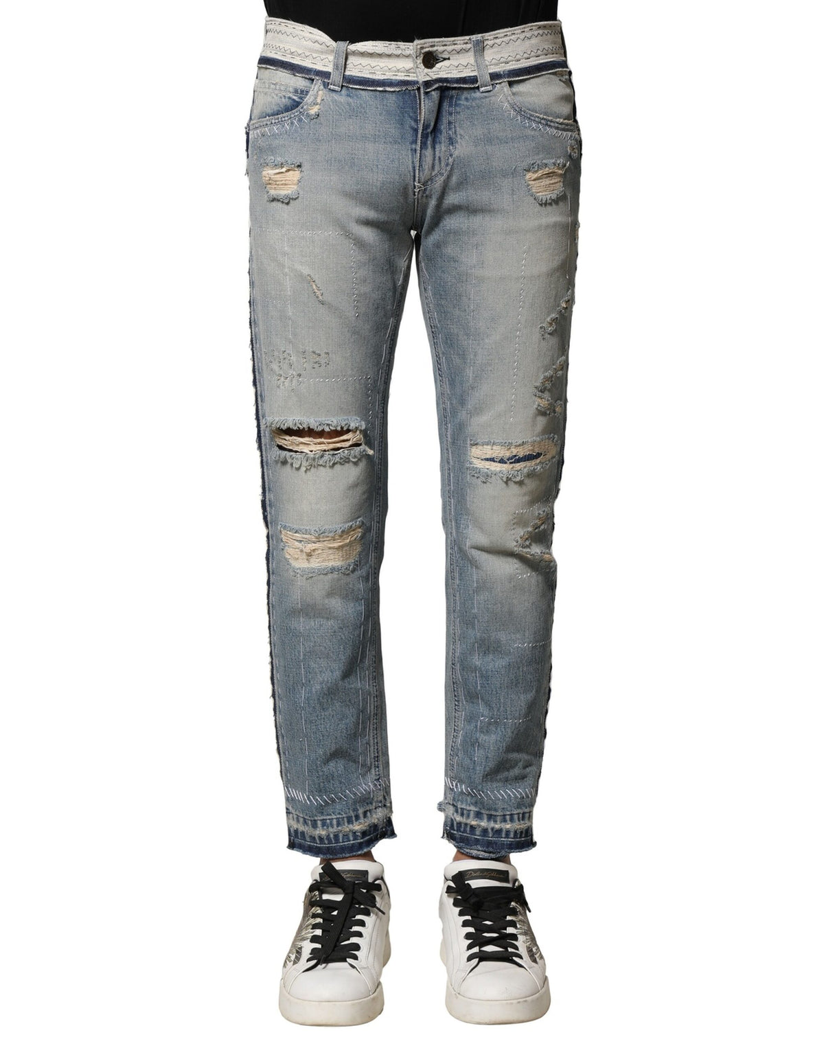 Dolce & Gabbana Hellblaue zerfledderte Straight Men Denim Jeans
