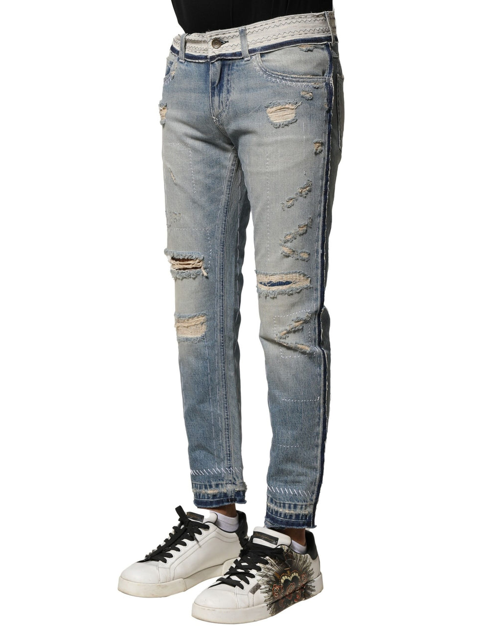 Dolce & Gabbana Hellblaue zerfledderte Straight Men Denim Jeans