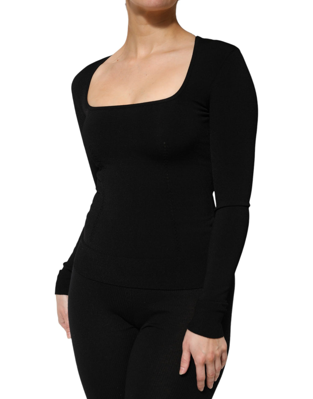 Dolce & Gabbana Schwarzes Langarm-Pullover-Top mit quadratischem Ausschnitt