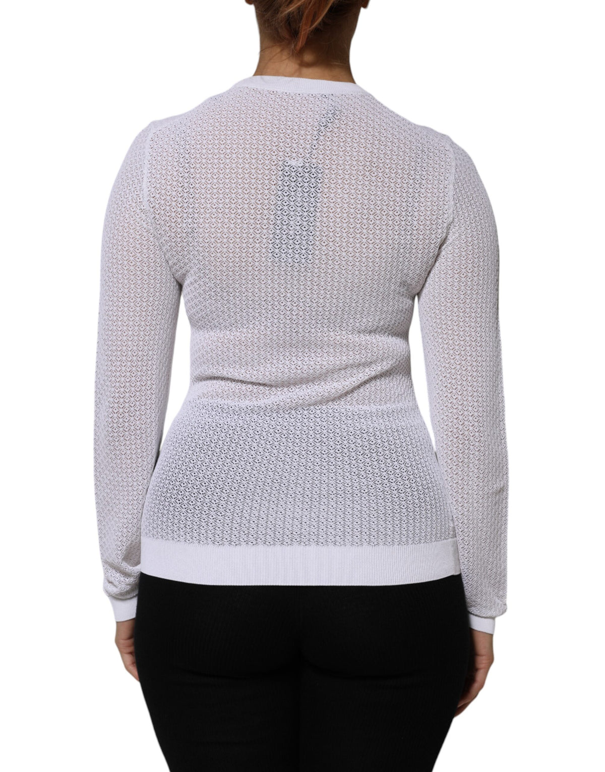Dolce & Gabbana Weißer Rundhals-Pullover mit langen Ärmeln Top