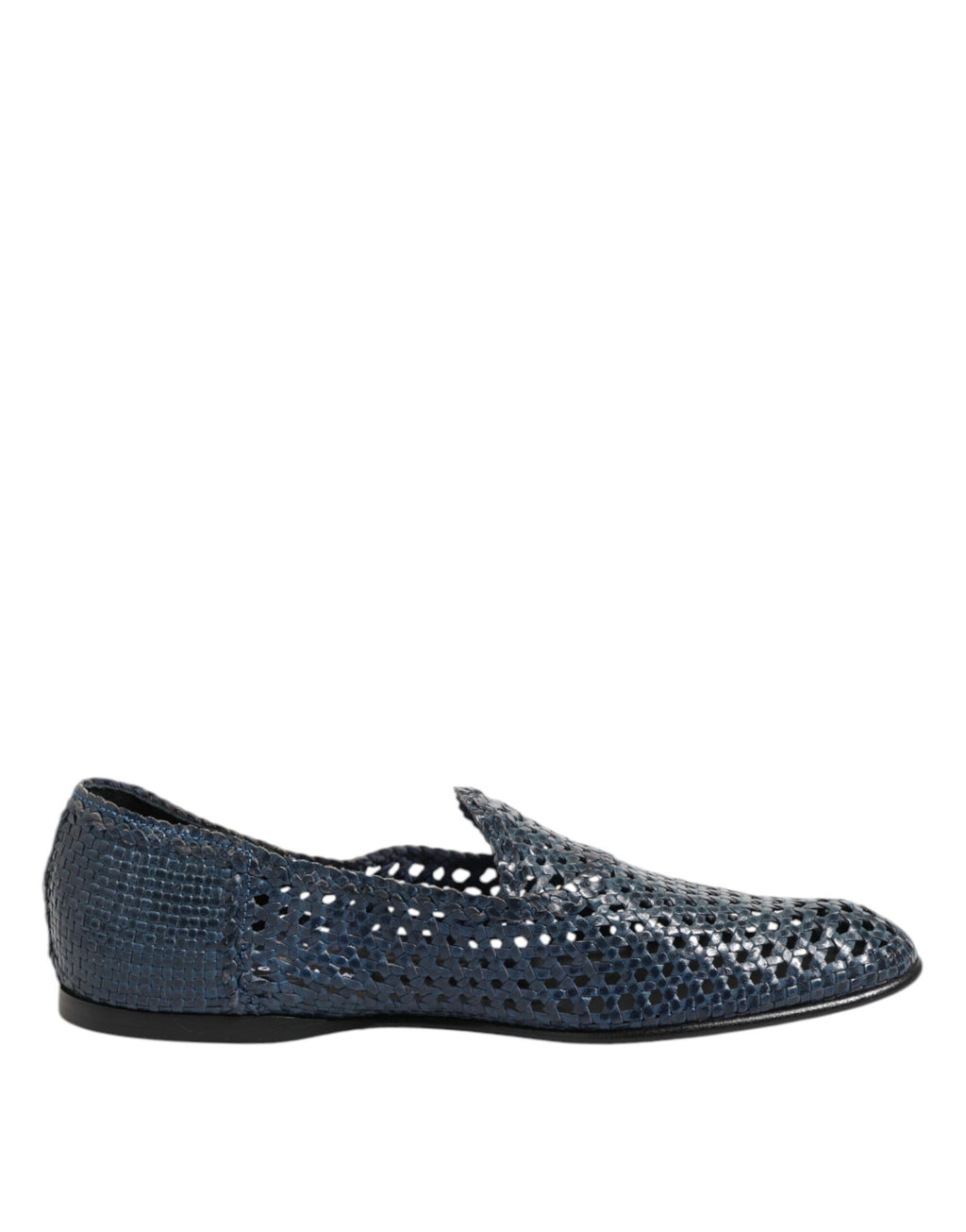 Dolce & Gabbana Blaue gewebte Leder Slipper Schuhe