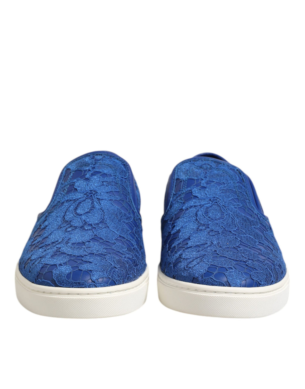 Dolce & Gabbana Blaue Leder Spitze Slip On Sneaker Schuhe