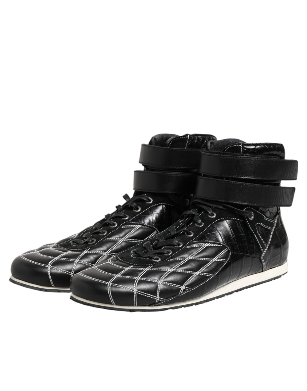 Dolce & Gabbana Schwarze gesteppte Leder Schnürschuhe