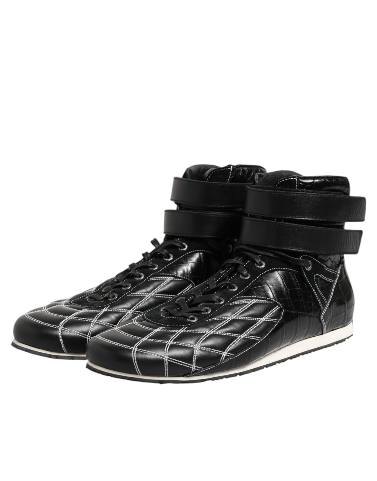 Dolce & Gabbana Schwarze gesteppte Leder Schnürschuhe