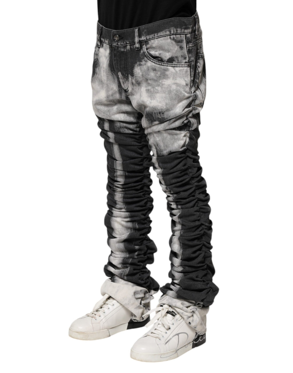 Dolce & Gabbana Schwarze Tie Dye Straight Denim Jeans