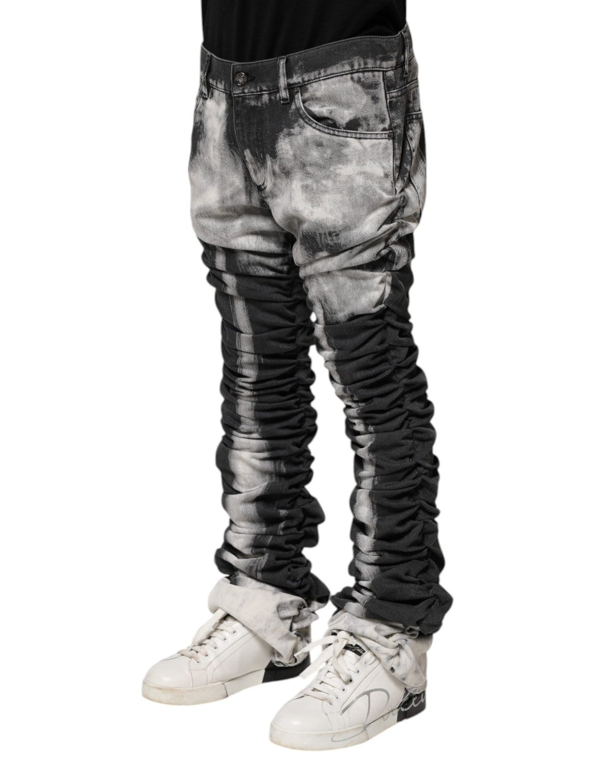 Dolce & Gabbana Schwarze Tie Dye Straight Denim Jeans