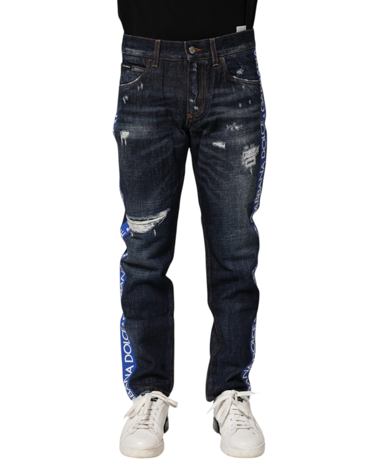 Dolce & Gabbana Dunkelblaue zerfledderte Skinny Denim Jeans