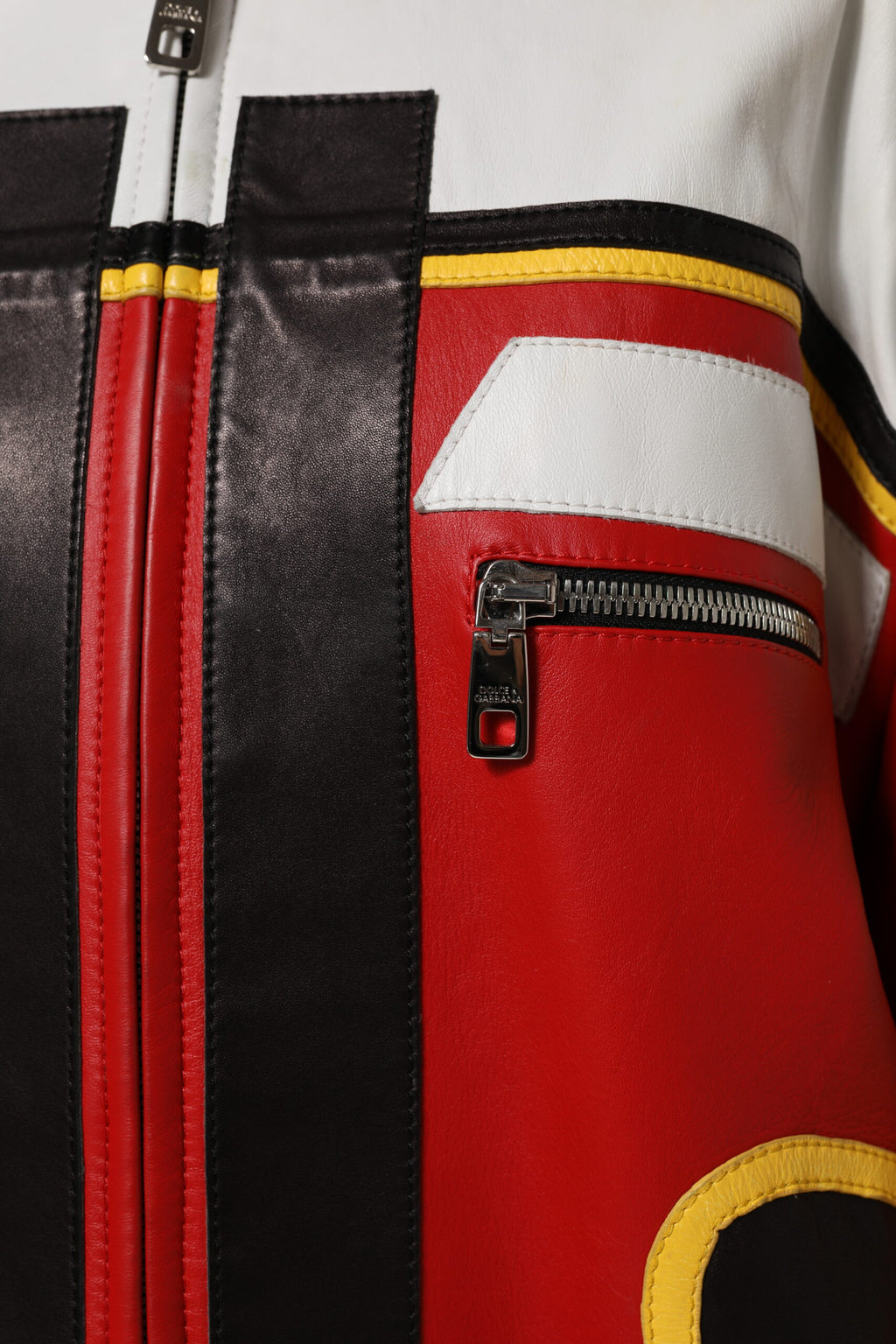 Dolce & Gabbana Multicolor Leder Biker Mantel Jacke mit Reißverschluss