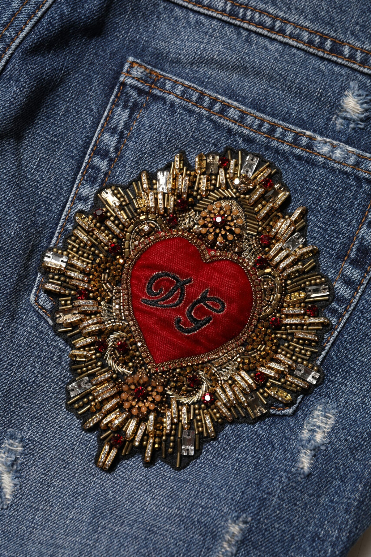 Dolce & Gabbana Blaue zerfledderte Boyfriend-Denim-Jeans aus Baumwolle