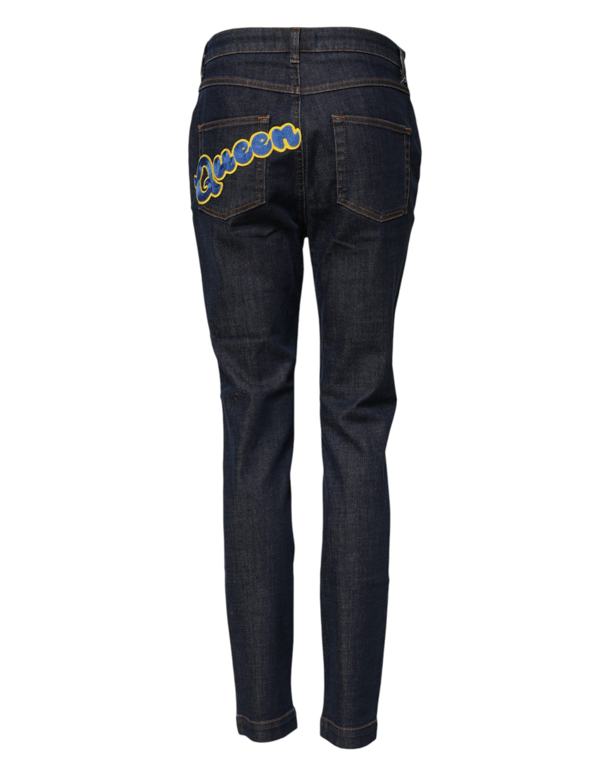 Dolce & Gabbana Blaue Queen Patch AUDREY Mid Waist Denim Jeans