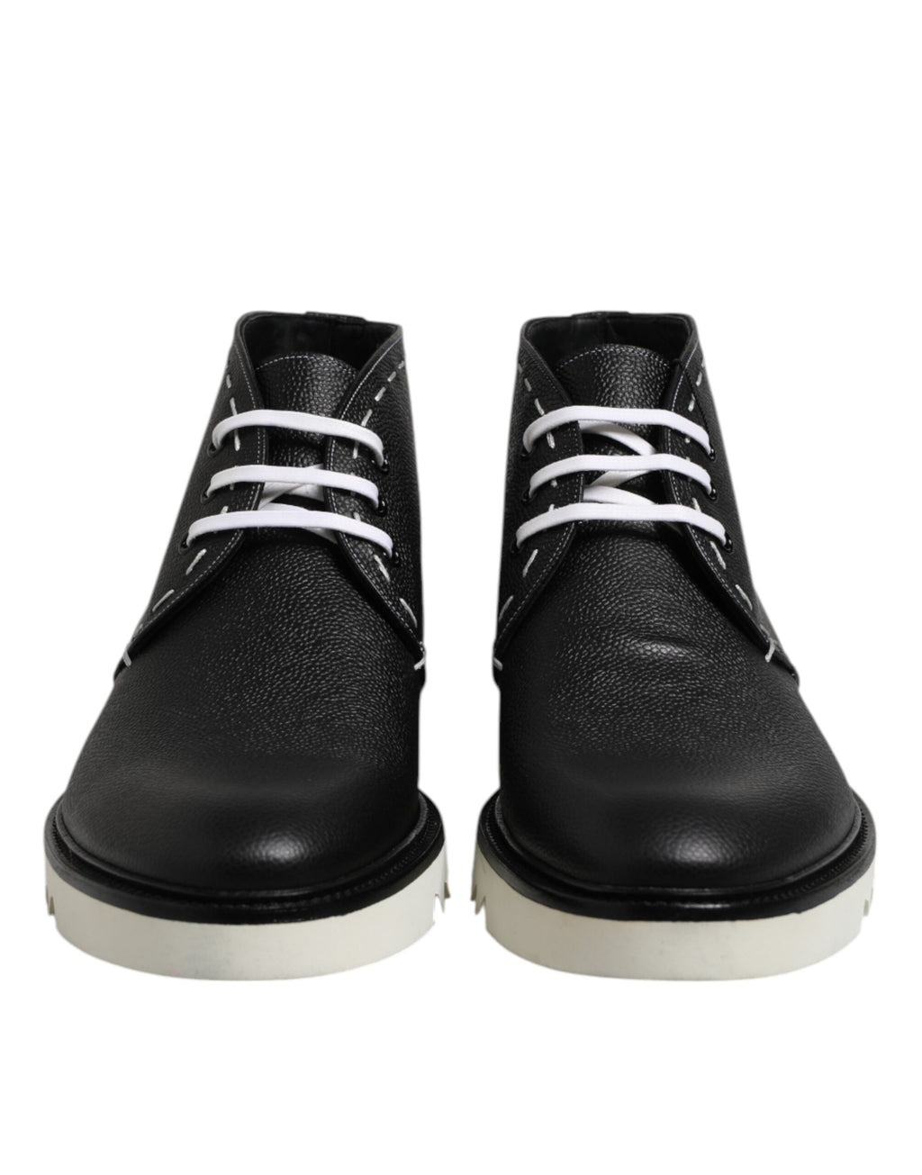 Dolce & Gabbana Schwarz Weiß Leder Stiefelette Schuhe