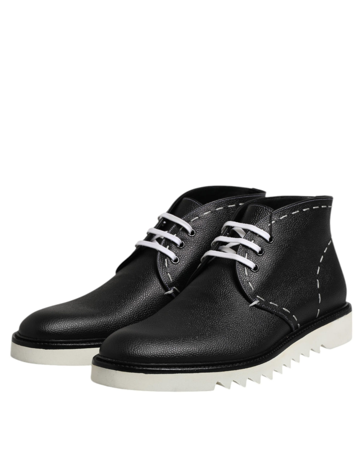 Dolce & Gabbana Schwarz Weiß Leder Stiefelette Schuhe