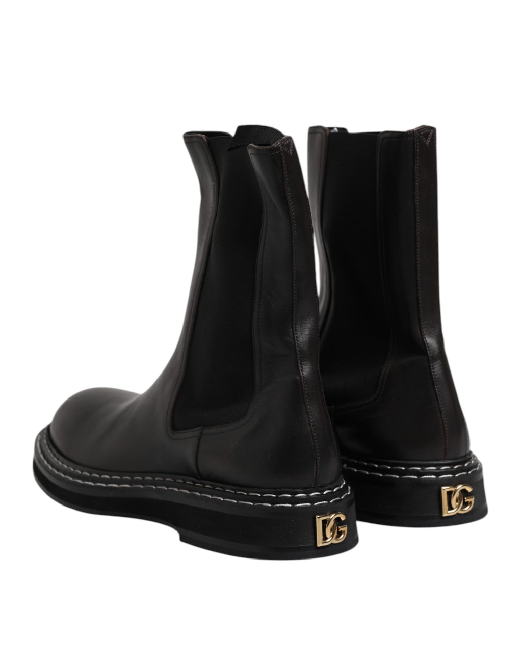Dolce & Gabbana Schwarz Leder Mid Calf Stiefel Flats Schuhe