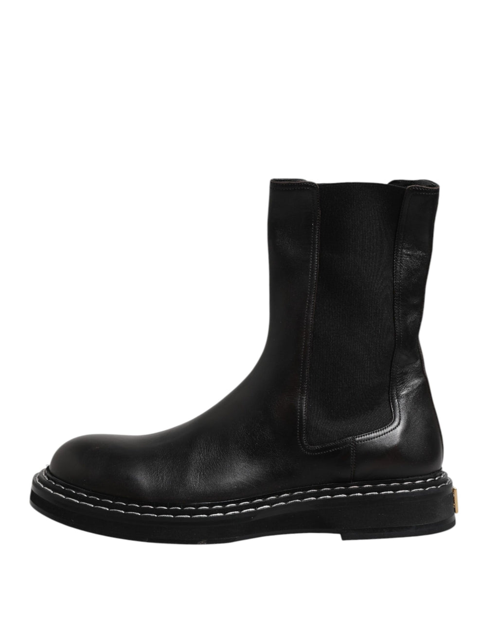 Dolce & Gabbana Schwarz Leder Mid Calf Stiefel Flats Schuhe