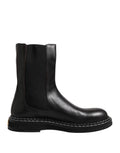 Dolce & Gabbana Schwarz Leder Mid Calf Stiefel Flats Schuhe