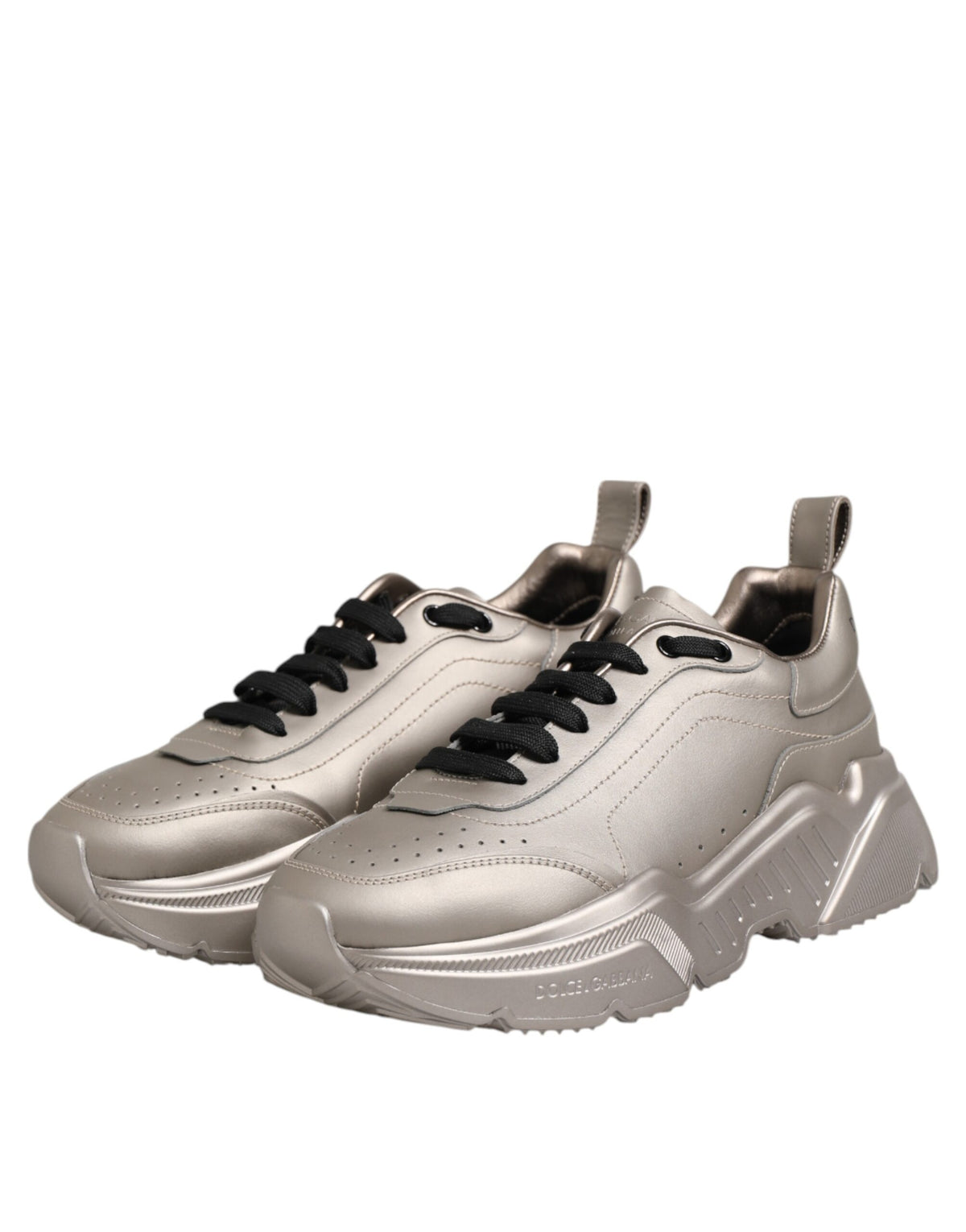 Dolce & Gabbana Silber DAYMASTER Leder Männer Turnschuhe Schuhe
