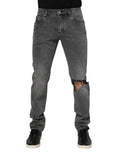 Dolce & Gabbana Graue Denim-Jeans mit Logo-Plakette aus Baumwolle