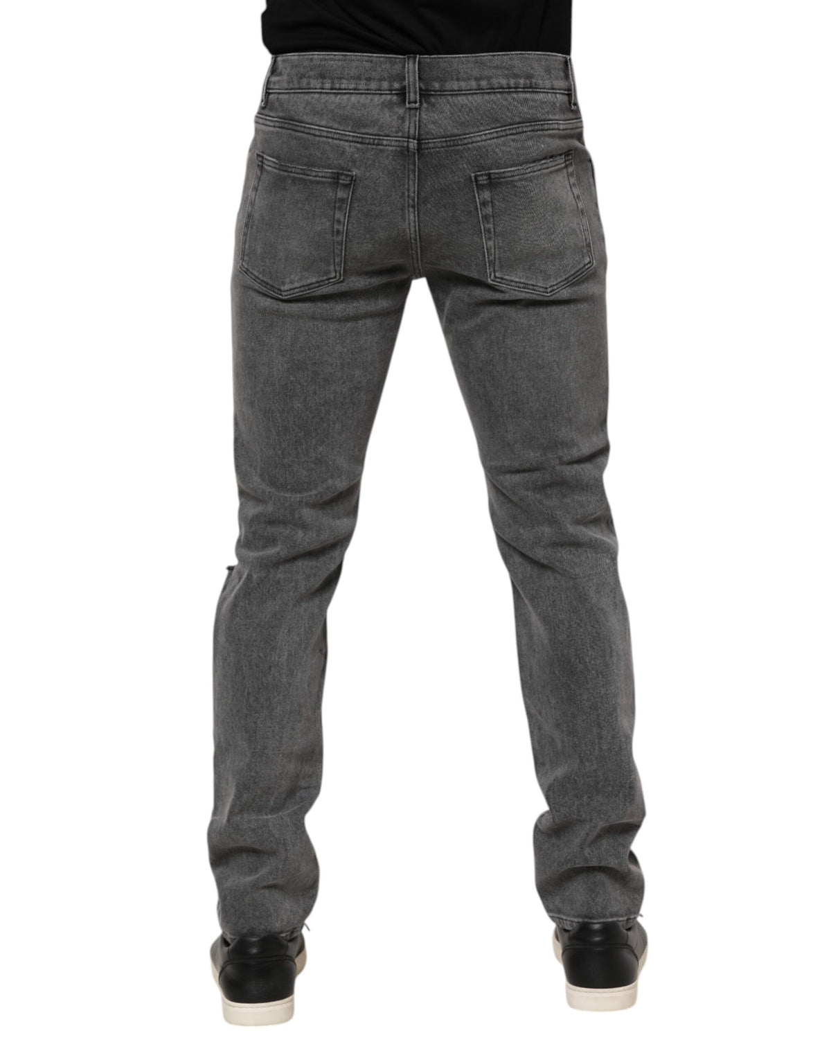 Dolce & Gabbana Graue Denim-Jeans mit Logo-Plakette aus Baumwolle