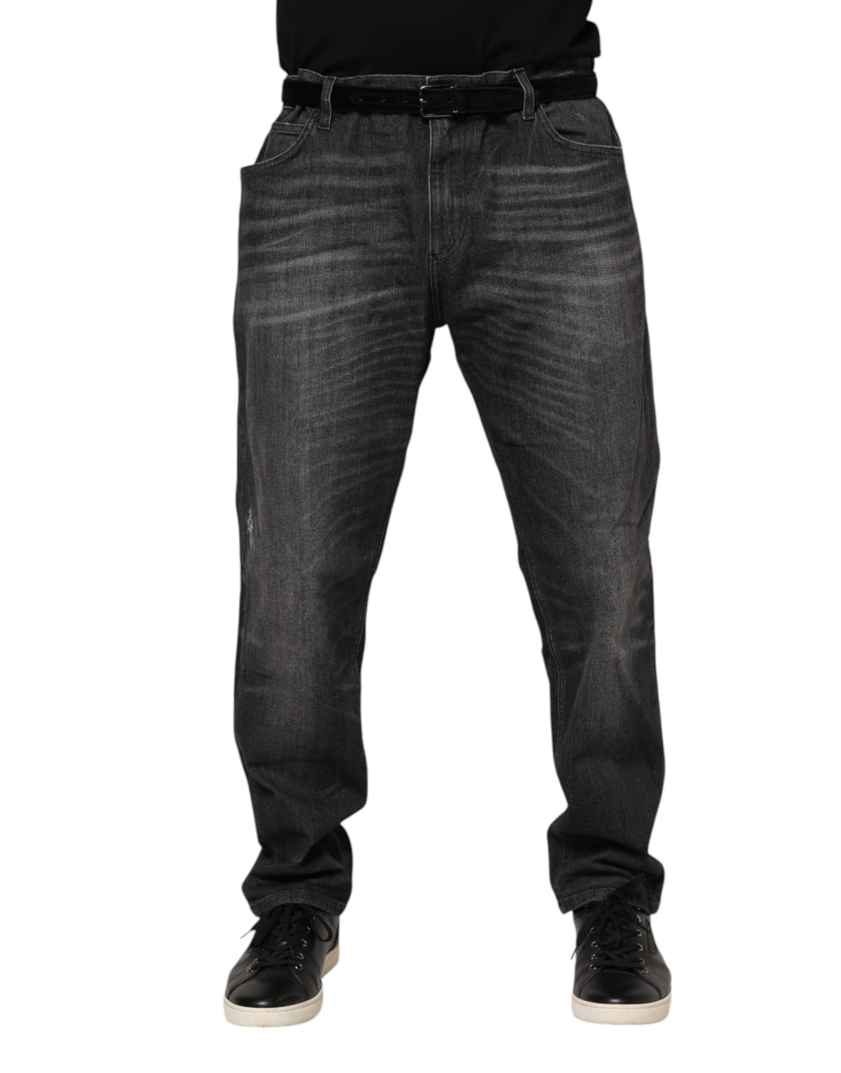 Dolce & Gabbana Graue gewaschene Baumwoll-Loose-Denim-Jeans