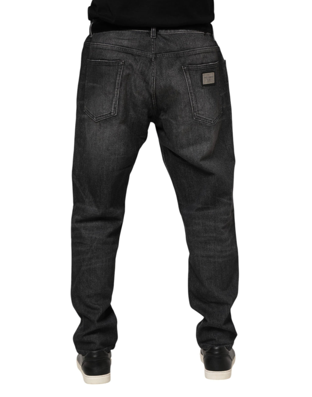 Dolce & Gabbana Graue gewaschene Baumwoll-Loose-Denim-Jeans