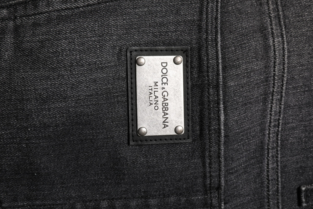 Dolce & Gabbana Graue gewaschene Baumwoll-Loose-Denim-Jeans