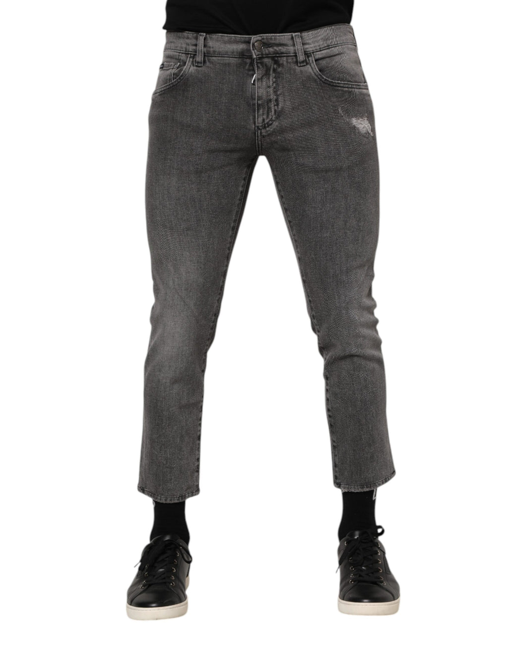 Dolce & Gabbana Graue Baumwolle Logo Plaque Männer Denim Jeans
