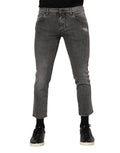 Dolce & Gabbana Graue Baumwolle Logo Plaque Männer Denim Jeans