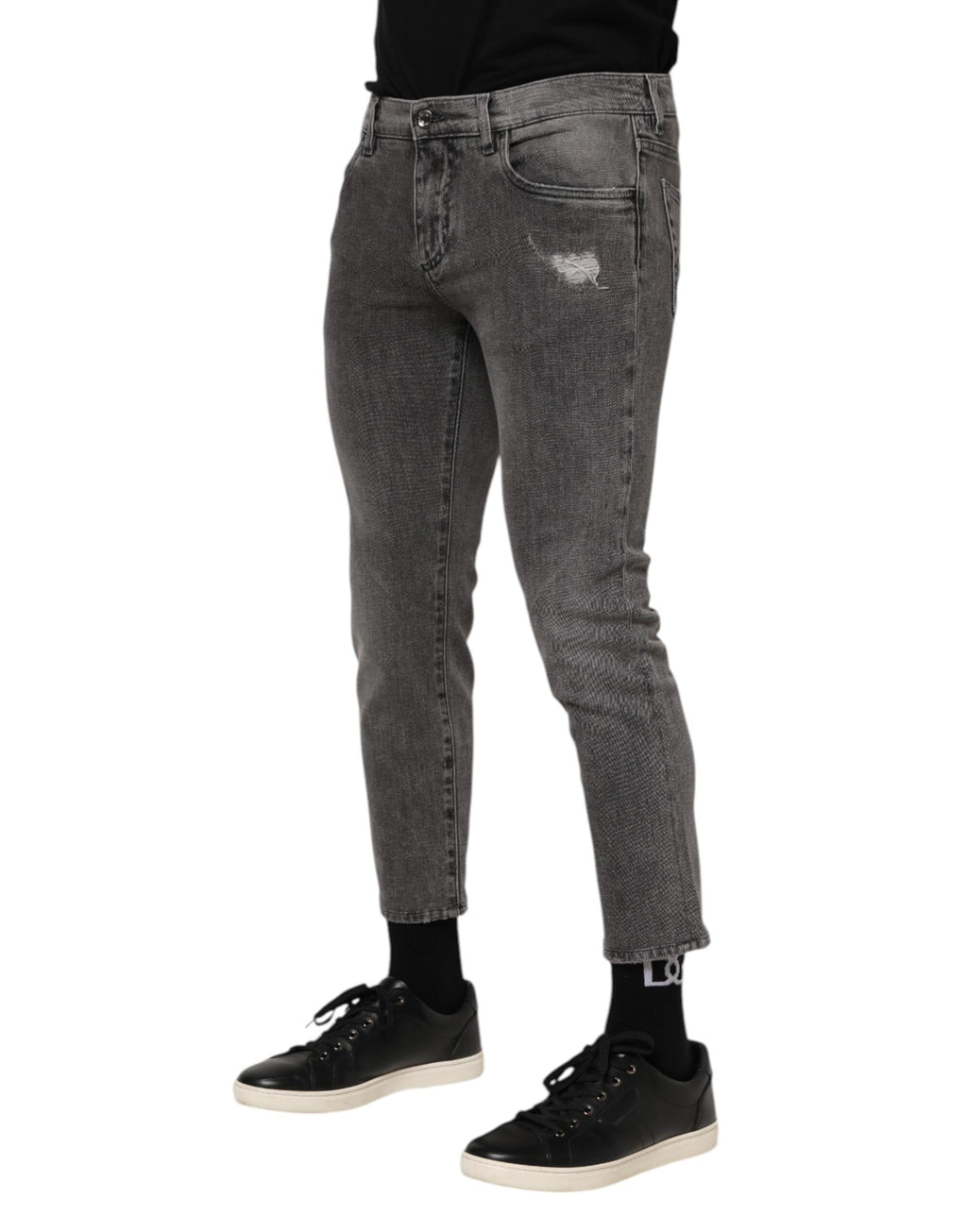 Dolce & Gabbana Graue Baumwolle Logo Plaque Männer Denim Jeans