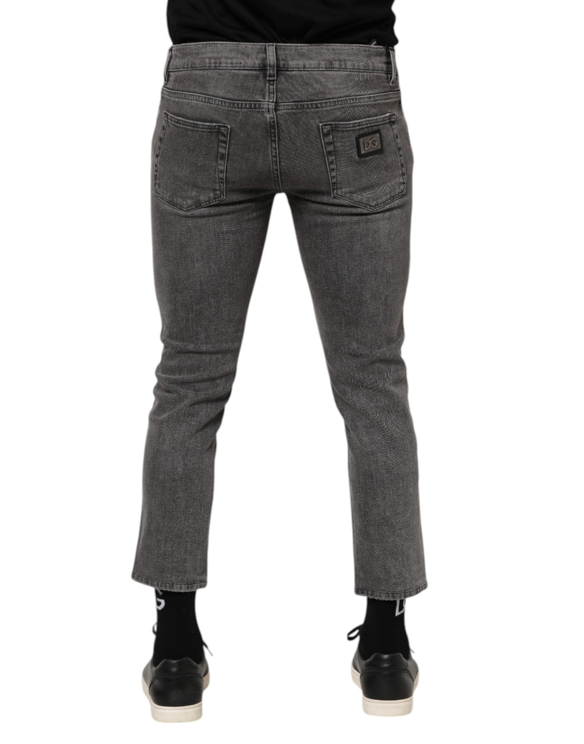 Dolce & Gabbana Graue Baumwolle Logo Plaque Männer Denim Jeans
