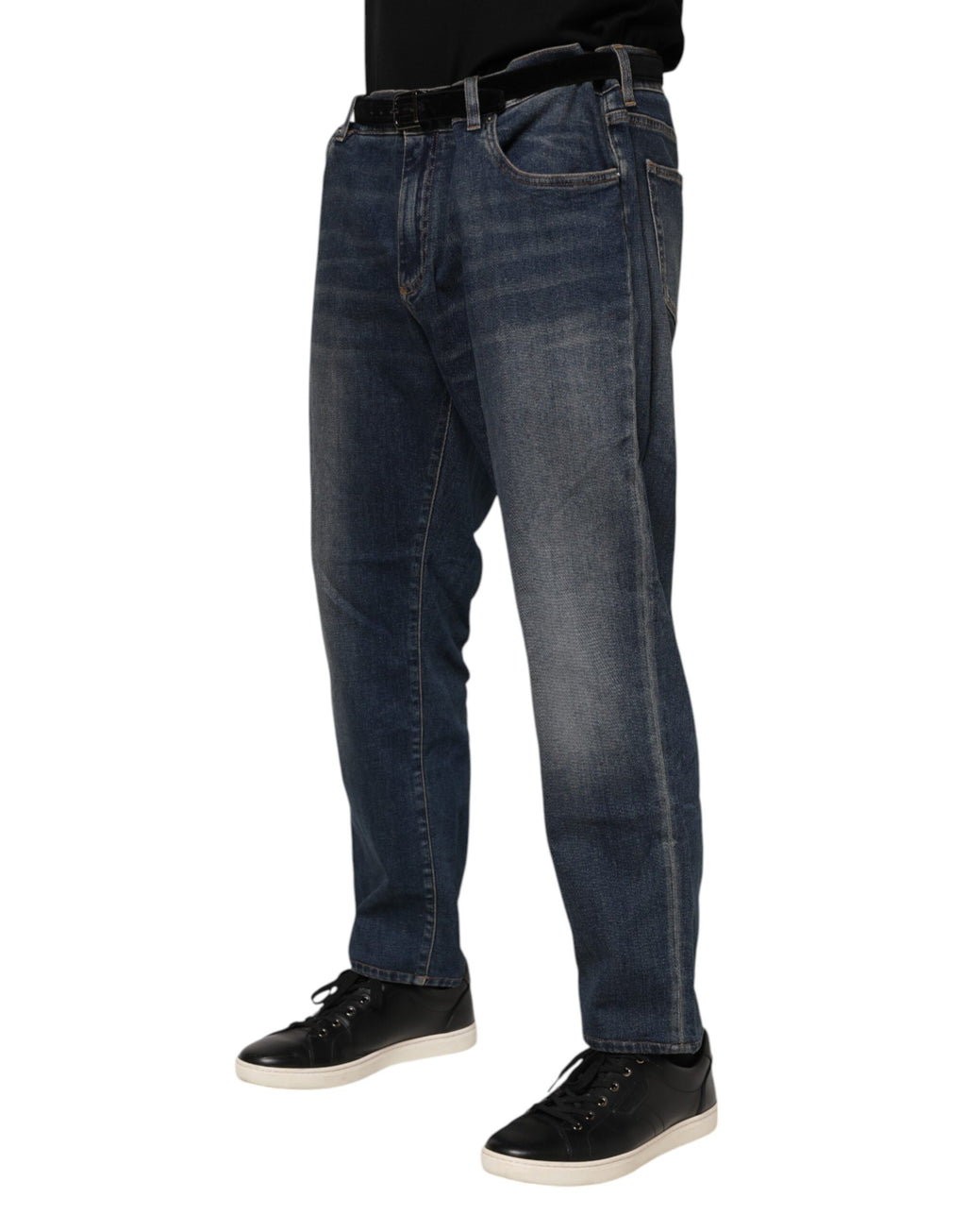 Dolce & Gabbana Blaue Baumwolle Logo Plaque Slim Denim Jeans