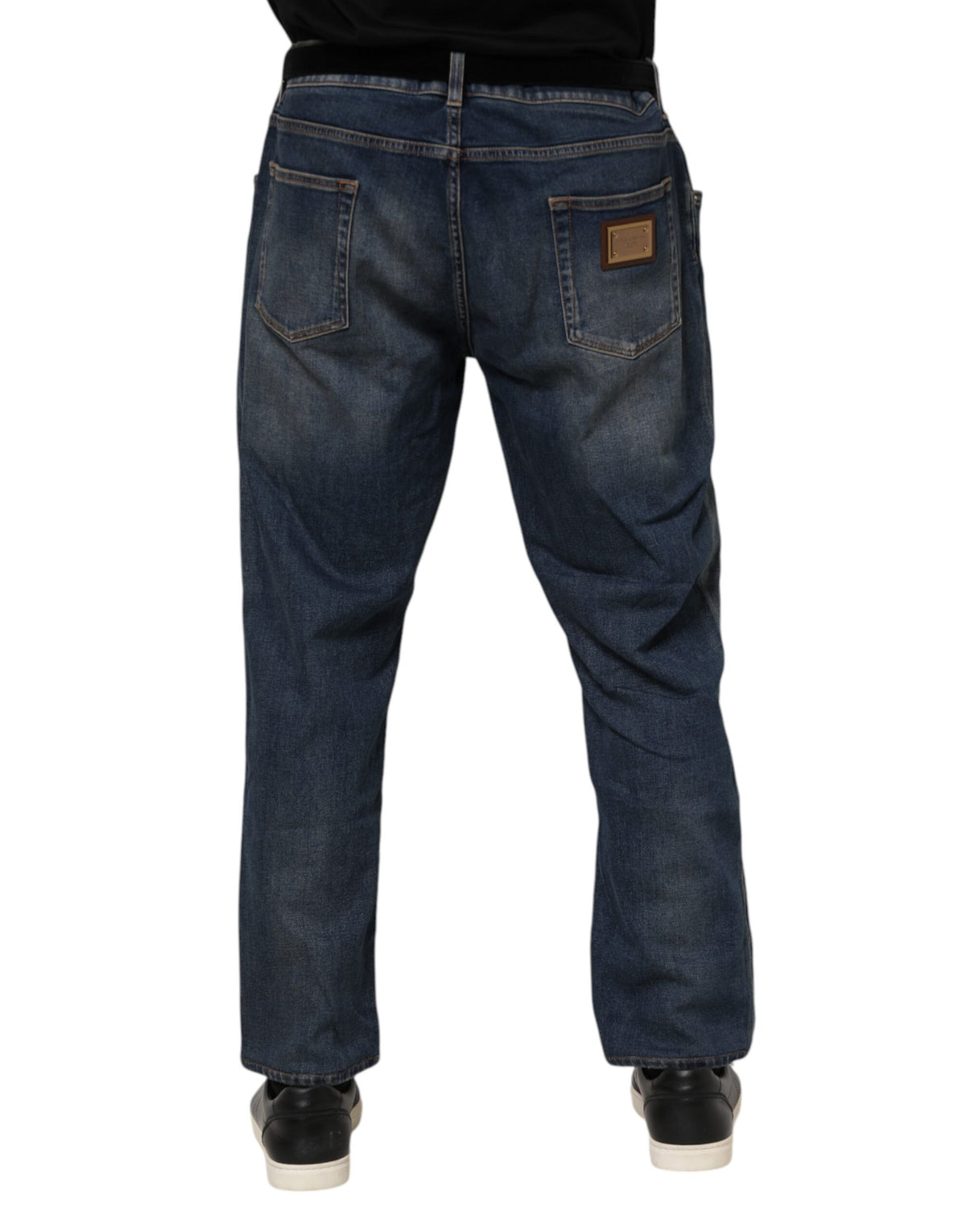 Dolce & Gabbana Blaue Baumwolle Logo Plaque Slim Denim Jeans