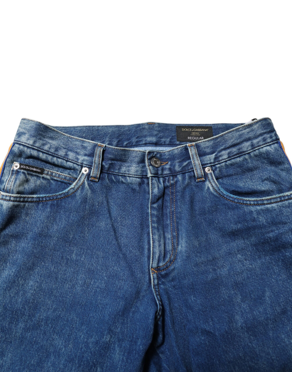 Dolce & Gabbana Blaue Denim-Jeans mit Logo-Plakette aus Baumwolle