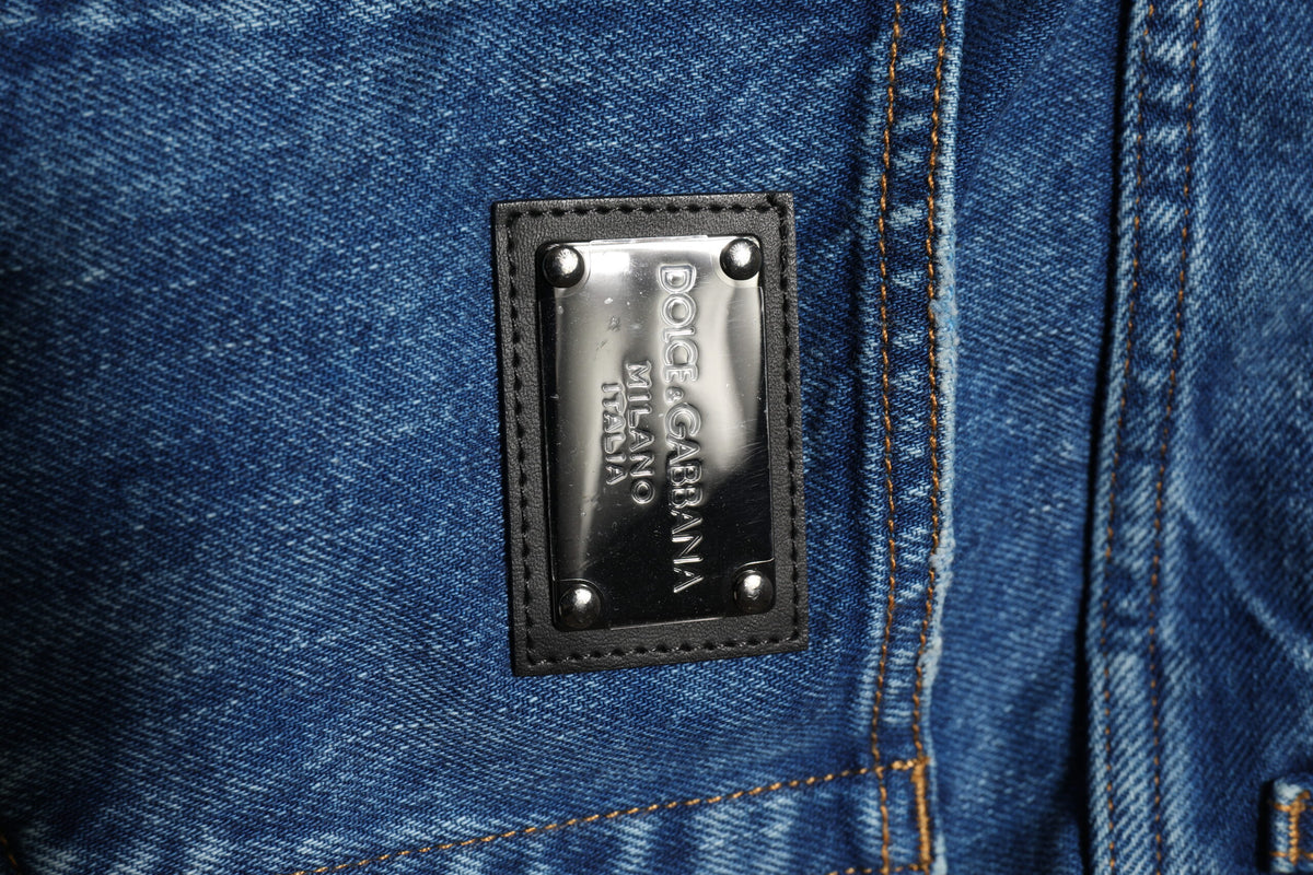 Dolce & Gabbana Blaue Denim-Jeans mit Logo-Plakette aus Baumwolle